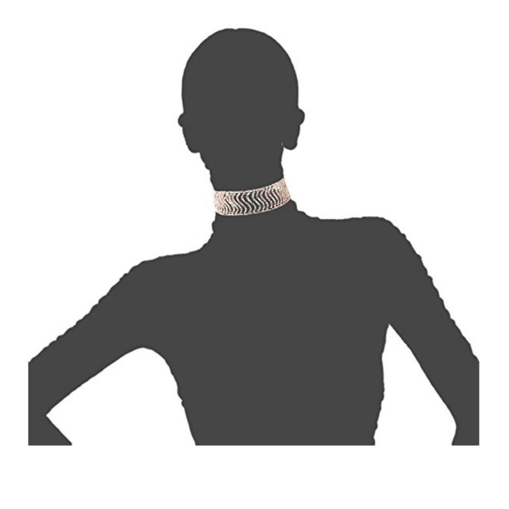 Wave Pattern Gold Rhinestone Choker - Picture 3 of 4